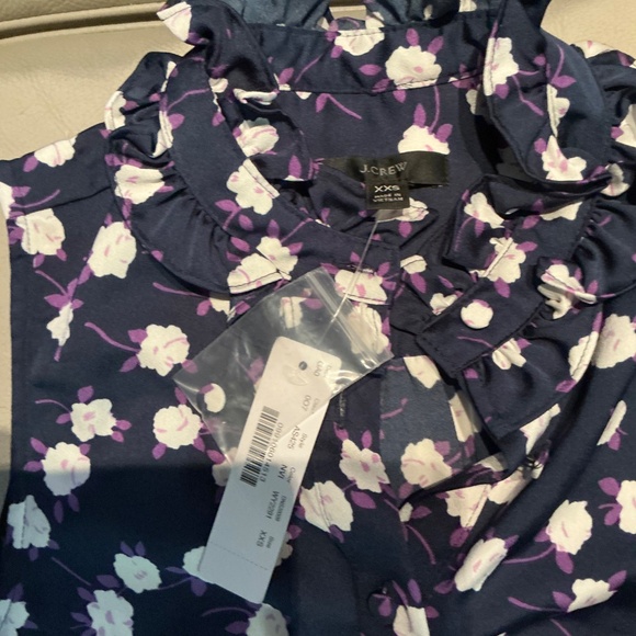 J. Crew Navy Violet Ruffle-Neck Top In Scattered Peony Print XXS NWT - Picture 3 of 4